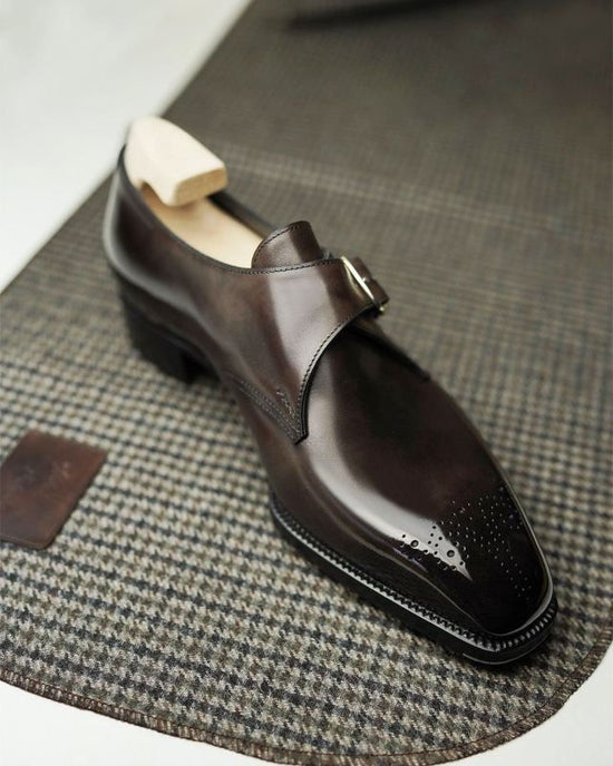 Brown Leather Stellan Single Monk Straps - Formal Shoes - Monk Shoes
