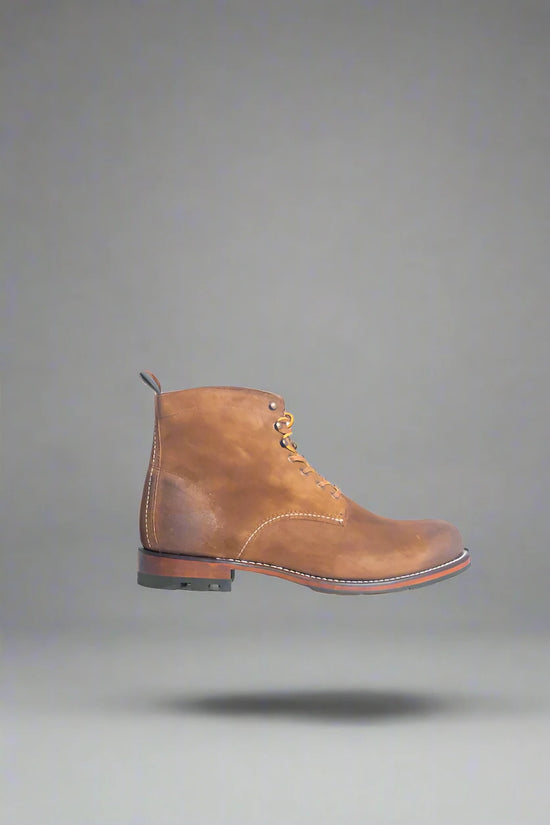 Brown Rugged Old School Leather Alessio Combat Boot - Boots