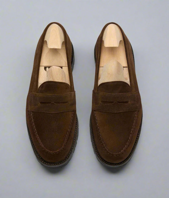 Brown Suede Belize Chunky Penny Loafers - With Track Soles - Loafers Shoes