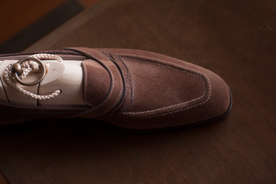 Brown Suede Leather Ibiza Slip On Crossed Component Loafers - Loafers