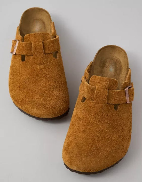 Brown Suede Pedestal Platforms Clogs - Clogs