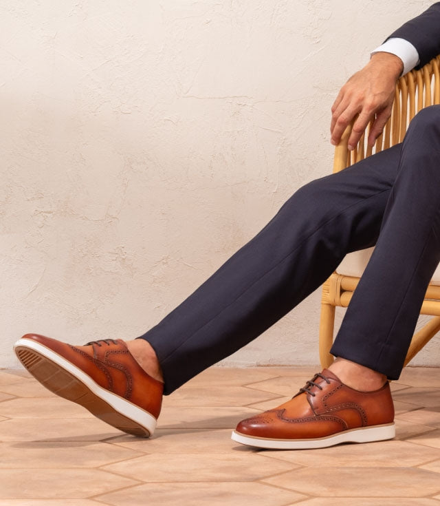 Brown Tan Leather Wingtip Formal Shoes With Sneaker Sole Formal Shoes