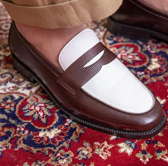 Brown and White Universtone Penny Loafers - Loafers Shoes