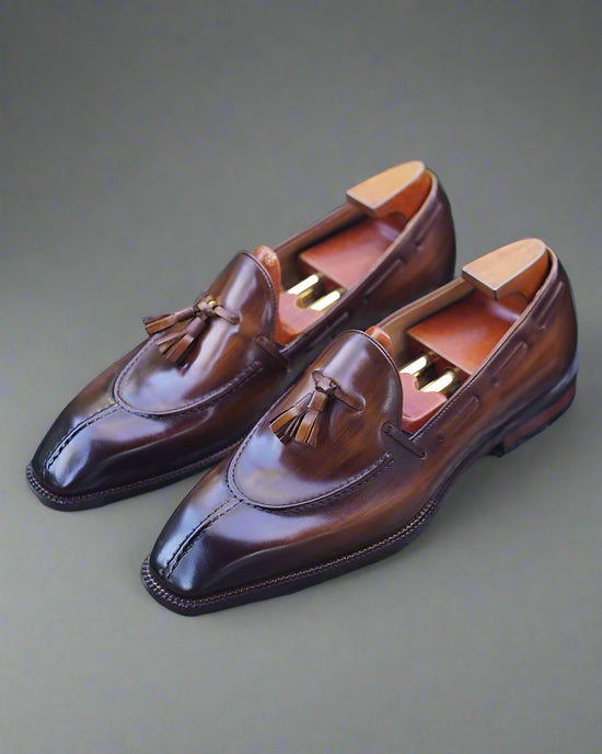 Brownish Italian Leather Lysandra Tassel Loafers - Loafers
