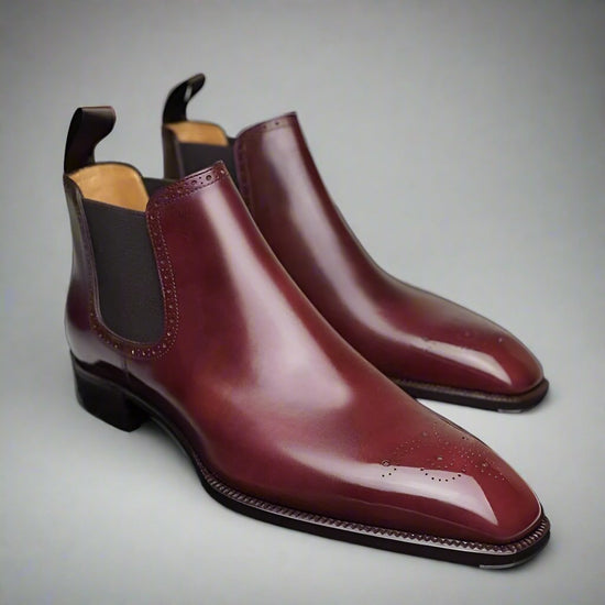 Burgundy Brown Leather Isolde Brogue Chelsea Boots - Chelsea Boots