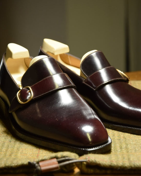 Burgundy Italian Leather Monkstrap Loafers Shoes - Formal shoes - Monk Shoes