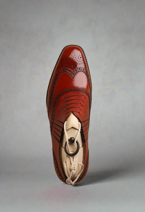 Burgundy Leather Midara Slip On Elasticated Loafers With Brogue - Formal Shoes