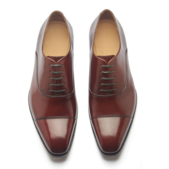 Burgundy Leather Woodford Balmoral Toe Cap Oxfords - Formal Shoes