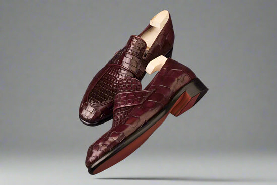 Burnish Brown Burgundy Braided Leather Special Edition Midara Loafers - Loafers Shoes