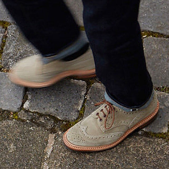 Grey Italian Suede Leather Brogue Wingtip Goodyear Welted Oxfords - Formal Shoes