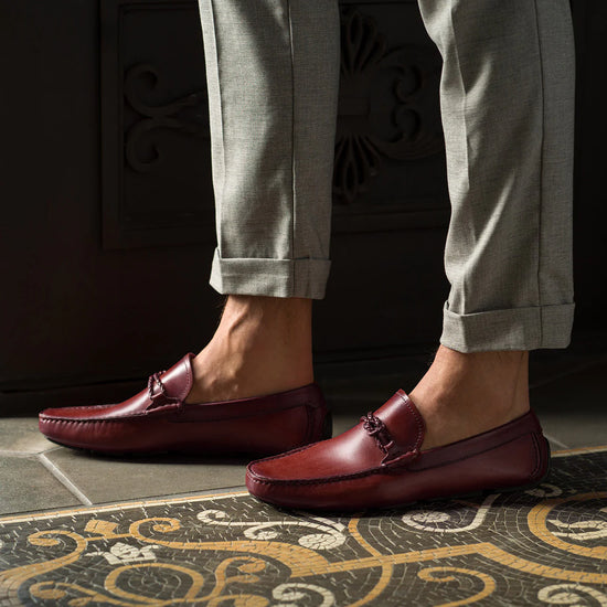 Cherry Brown Italian Leather Davos Driving Loafers - Loafers