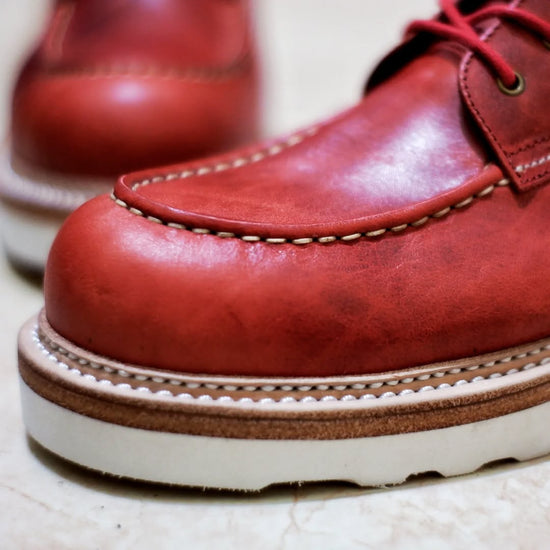 Classic Moc Toe Red Mens Boots lace up Leather Boots - Boots