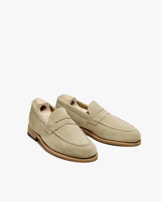 Cream Suede Leather Penny Loafers - Loafers Shoes