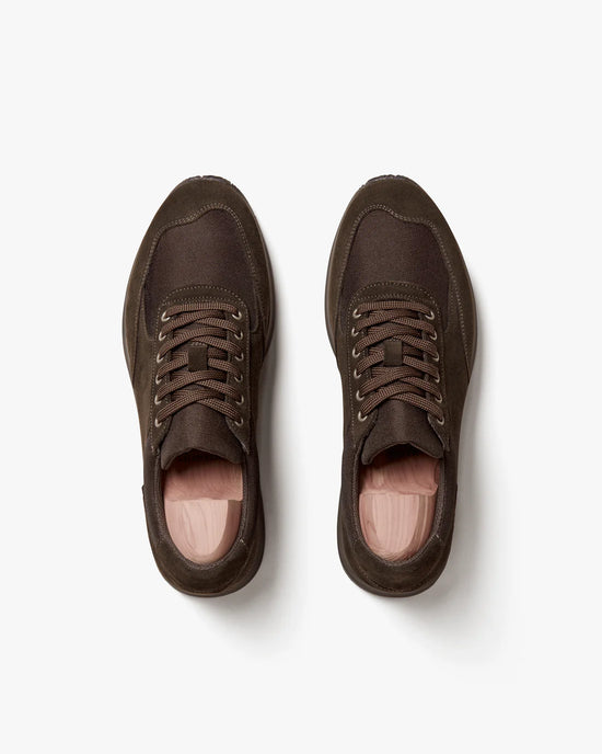 Dark Brown Suede Leather Lace Up Running Sneaker Shoes - Sneaker Shoes