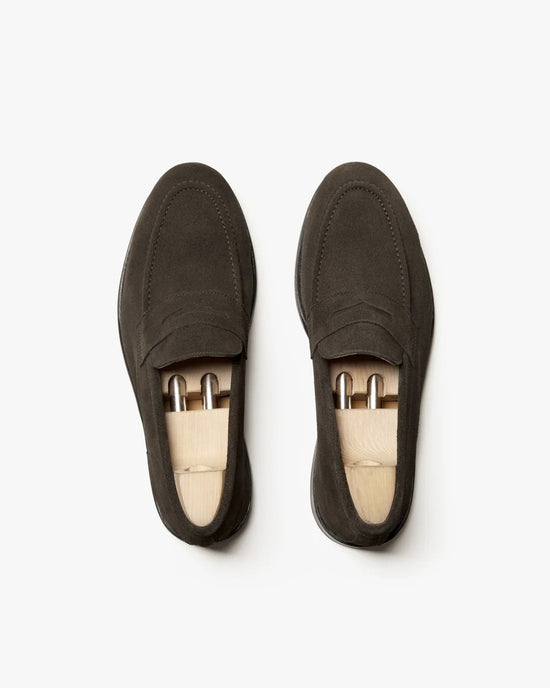 Dark Brown Suede Leather Penny Loafers - Loafers Shoes