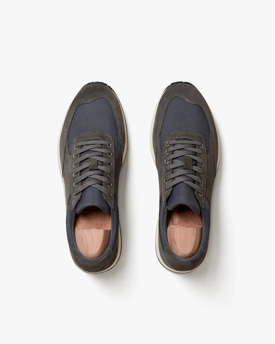 Dark Grey Suede Leather Lace Up Running Sneaker Shoes - Sneaker Shoes