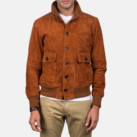 Eaton Brown Suede Leather Bomber Jacket - Leather Jacket
