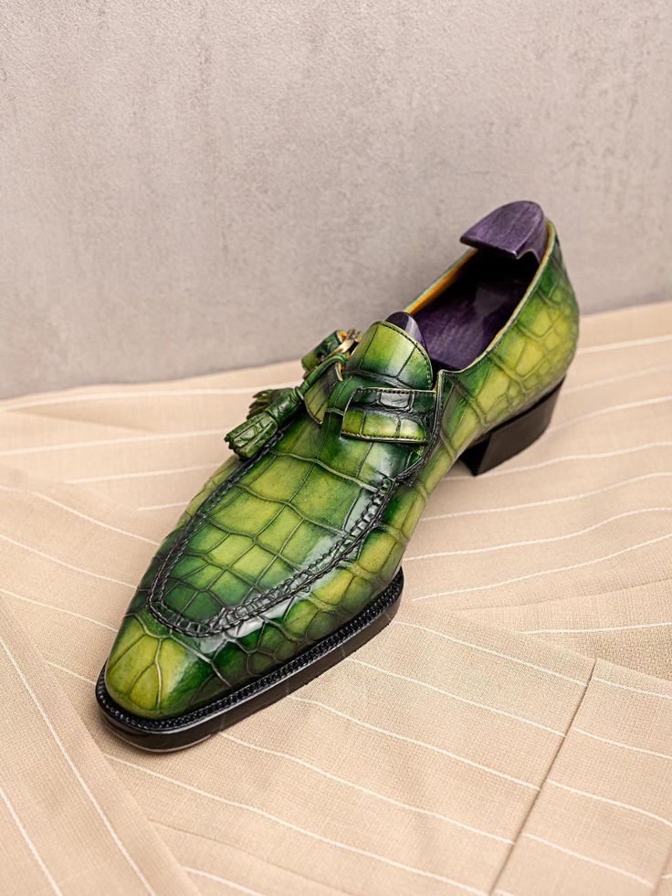 Green Alligator Italian Leather Monkstrap Shoes Formal shoes Monk Shoes