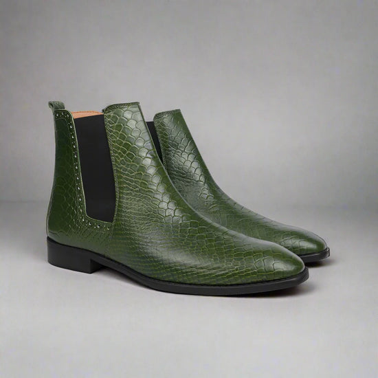 Green Croc Print Leather Amarante Slip On Boots - Boots