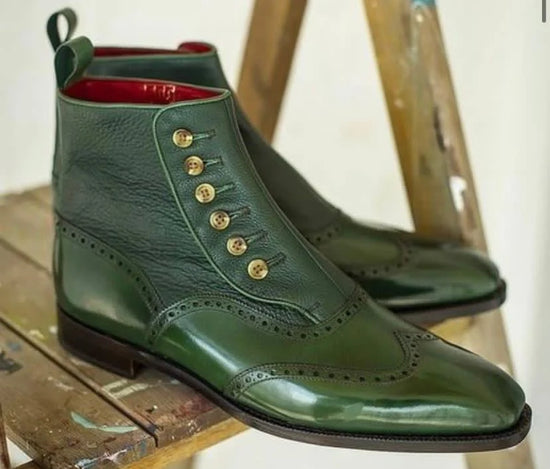 Green Italian Leather Worthing Slip On Bespoke Chelsea Boots - Boots