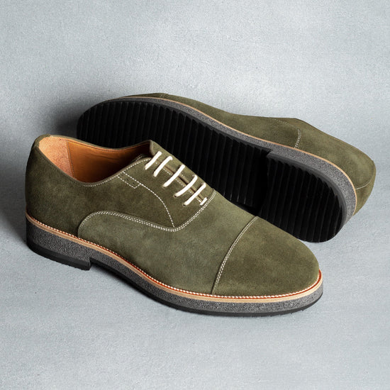 Green Italian Suede Leather Formal Shoes With Sneaker Sole - Formal Shoes