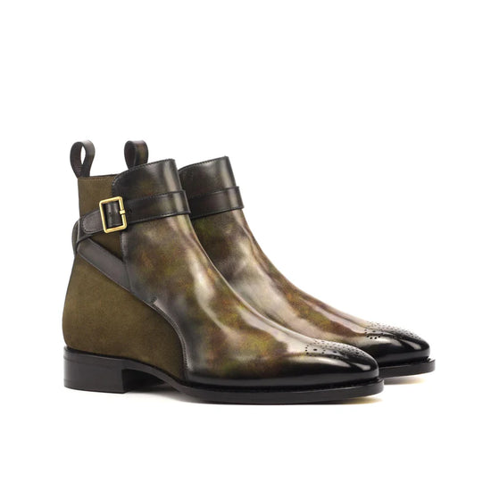 Green Leather Chelsea Boot with Violin Leather Sole In Goodyear Welted - Boots