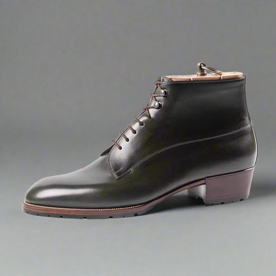 Green Leather Old School Leather Alessio Combat Hiking Boots with Chunky Track Sole- Boots