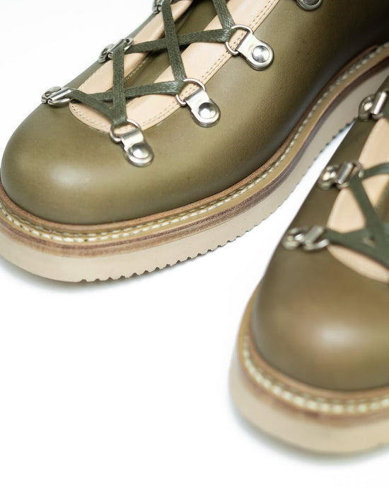 Green Leather and White Leather High Top Lace Up Boots With White Sole - Combat Boots - Boots