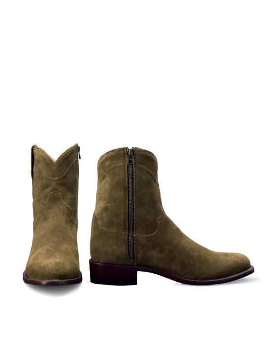 Green Suede Leather Barstow Slip On Zipper Western Cowboy Boots - Cowboy Boots