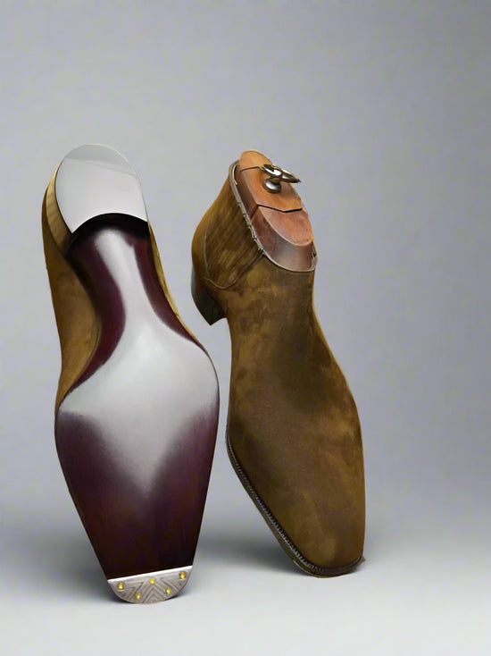 Green Suede Leather Midara Slip On Elasticated Chukka Boots - Boots