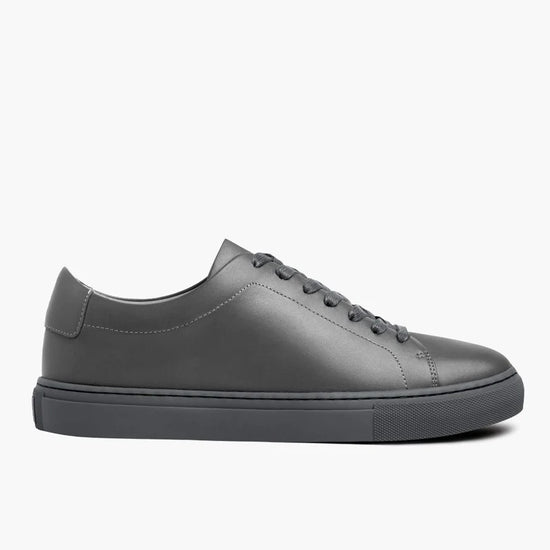 Grey Leather Low Top Lace Up Sneakers with Grey Sole - Sneaker Shoes