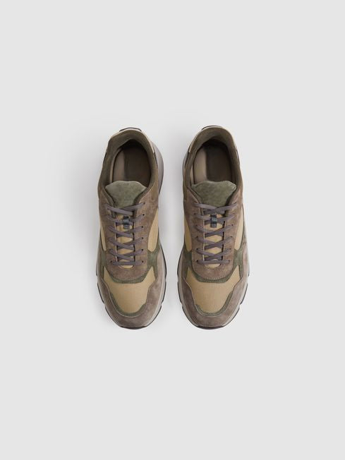 Grey Multi Suede Leather Lace Up Running Sneaker Shoes - Sneaker Shoes