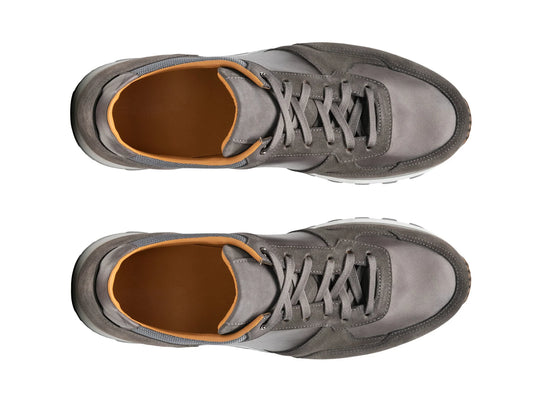 Grey Suede and Leather Nausori Lace Up Running Sneaker Shoes - Sneaker Shoes