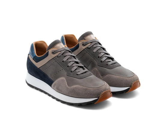 Grey Suede and Navy Leather Tavua Lace Up Running Sneaker Shoes - Sneaker Shoes
