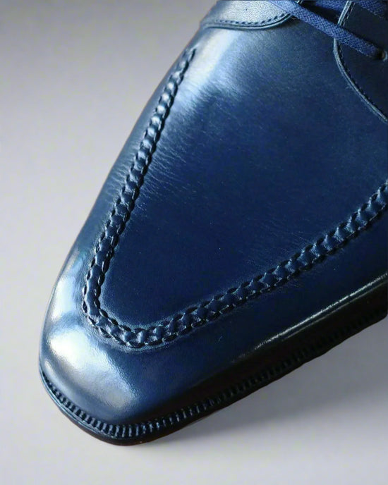 Italian Blue Leather Laura Brogue Derby Oxfords - Formal Shoes