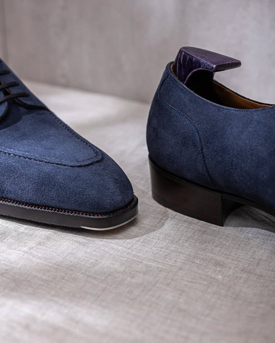 Italian Blue Suede Laura Brogue Derby Oxfords - Formal Shoes