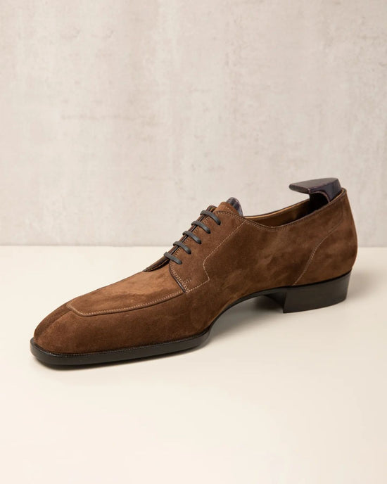 Italian Brown Suede Laura Brogue Derby Oxfords - Formal Shoes