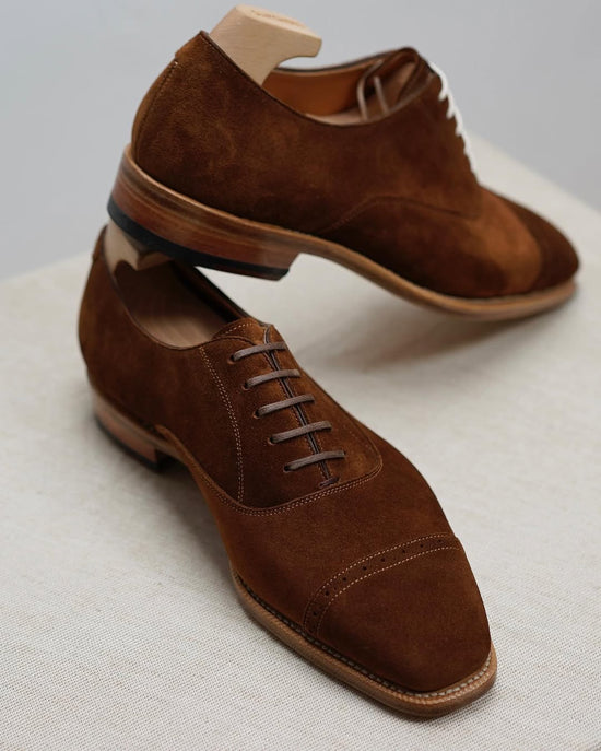 Italian Brown Suede Leather Laura Brogue Derby Oxfords - Formal Shoes