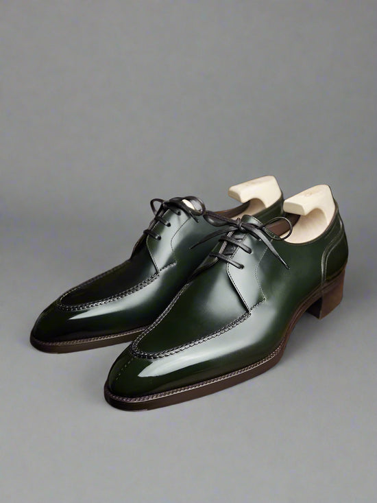 Italian Green Leather Laura Brogue Derby Oxfords - Formal Shoes