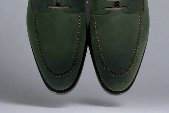 Italian Green Suede Laura Brogue Derby Oxfords - Formal Shoes