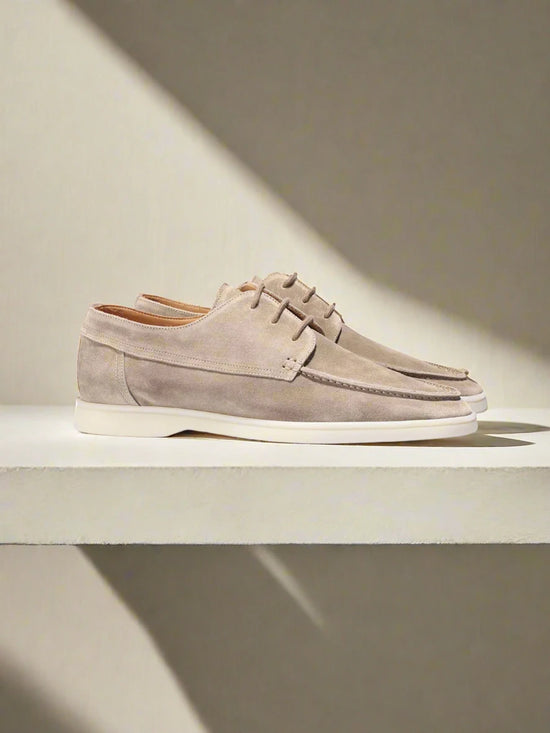 Light Grey Suede Cenia Derby Shoes with White Sole - Sneaker Shoes