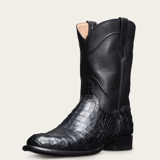Luxury Edition - Black Italian Leather Remington Slip On Zipper Western Cowboy Boots - GOODYEAR WELTED FIDDLE BACK VIOLIN SOLE - Cowboy Boots