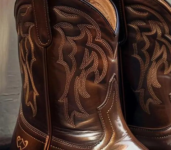 Luxury Edition - Brown Italian Leather Bastrop Slip On Zipper Western Cowboy Boots - GOODYEAR WELTED FIDDLE BACK VIOLIN SOLE - Cowboy Boots