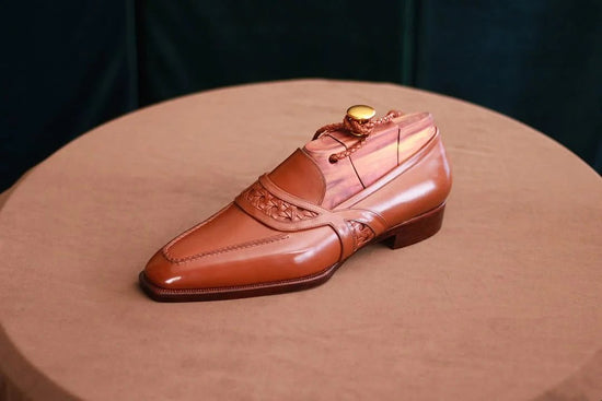 Luxury Edition - Brown Italian Leather Ibiza Slip On Crossed Component Goodyear Welted Loafers - Loafers