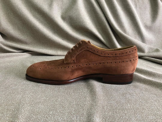 Men's All Brown Suede Leather Wingtips Shoes - Formal Shoes