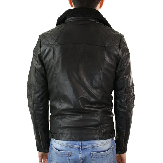 Men's Biker Pilot Motorcycle Jacket Cross Zip Leather - Leather Jackets