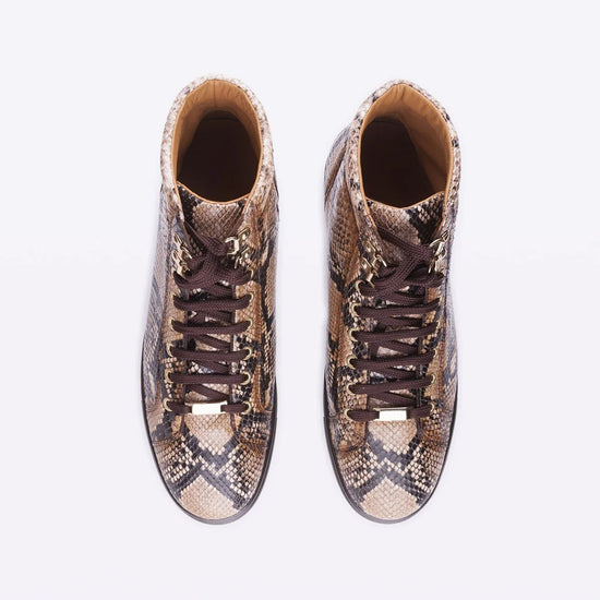 Men's Shoes Brown Python Print / Calf-Skin Leather High-Top Sneakers - Sneaker Shoes