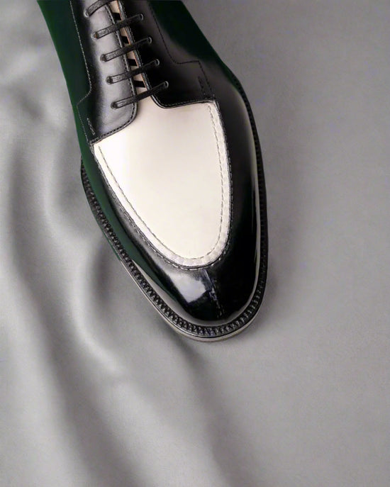 Men’s Two Tone Black & White Leather Lace Up Fine Derby Shoes - Formal Shoes - Derby Shoes