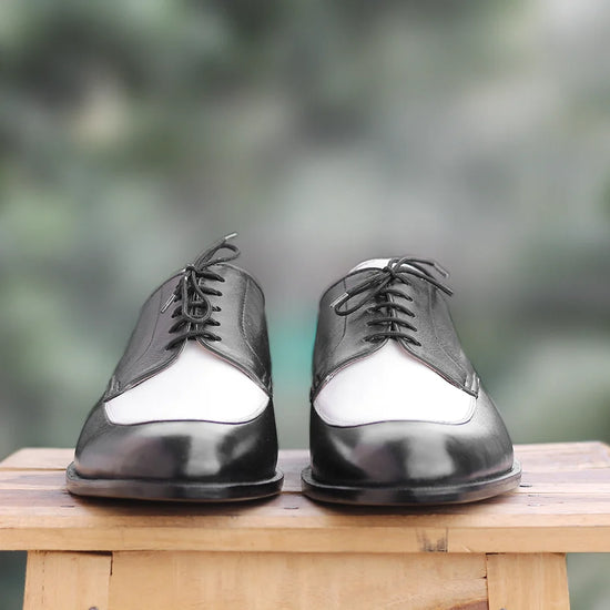 Men’s Two Tone Black & White Leather Lace Up Fine Shoes - Formal Shoes