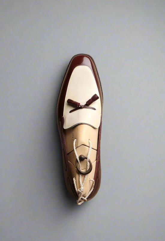 Men’s Two Tone Brown & White Leather Lace Up Fine Shoes - Loafers Shoes